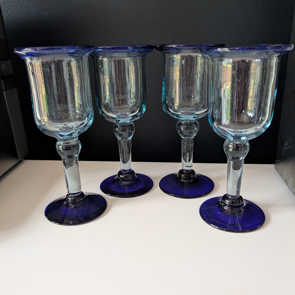 Pier 1 Blue Glass Goblets Set